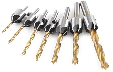 Akozon Juegos de Brocas Avellanado Portabrocas Brocas para Acero con Llave Hexagonal(7 sets + small wrench (3-10mm))