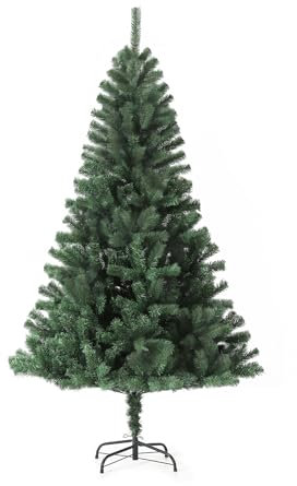 EVRE 5FT Realistic Artificial Christmas Tree 500 PVC Tips Pine Branches Metal Stand Easy Assembly Bushy Premium Fir Christmas Tree 5FT 150cm Green Small Xmas Tree Indoor Outdoor Holiday Decorations