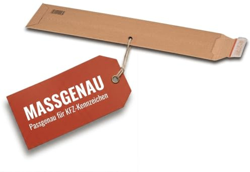 KK Verpackungen Versandtasche aus Wellpappe 140x590x50mm | 200 Stück, Karton-Versandtasche für KFZ-Kennzeichen | Selbstklebeverschluss & Aufreißfaden | Knick- und Kantenschutz