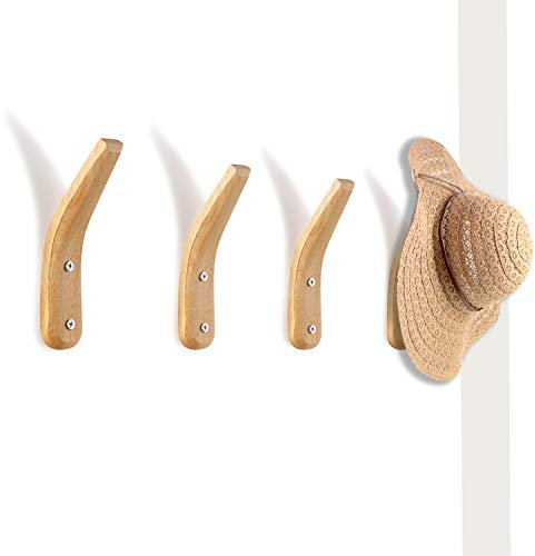 4 Pièces Patères en Bois Mural Support Mural en Bois Naturel Porte-Manteau de Rangement Mural Simple en Forme de V Moderne pour Manteaux Suspendus Chapeaux Sacs Serviettes