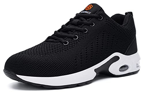DYKHMILY Sicherheitsschuhe Herren Damen Leicht Luftkissen Arbeitsschuhe mit Stahlkappe Atmungsaktiv Sportlich Schutzschuhe Industrie Handwerk Sneaker(Schwarz Weiß,43EU)