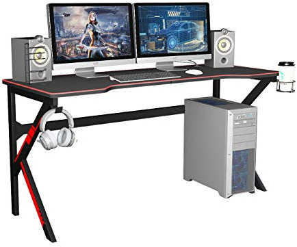 sogesfurniture Gaming Tisch 160 x 60cm Schreibtisch Großer Computertisch Arbeitstisch mit Mausunterlage, Getränkehalter, Kopfhörerhaken, Kabelmanagement, Schwarz BHEU-LJ-1909-160all