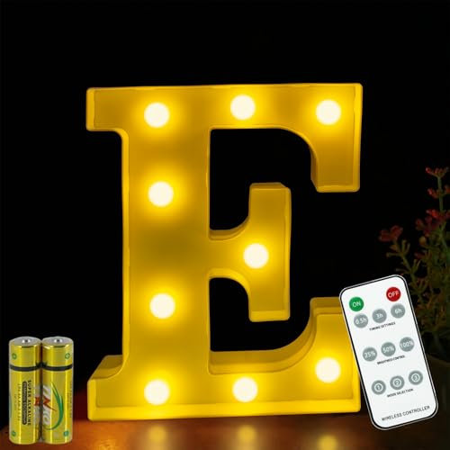 Buchstaben Lichter HONPHIER® Buchstabe Lampe Fernbedienung Alphabet Lampe LED Brief Beleuchtung Buchstabe Licht Beleuchtete Buchstaben Nachtlichter Dekoration für Geburtstag Party Hochzeit (E)
