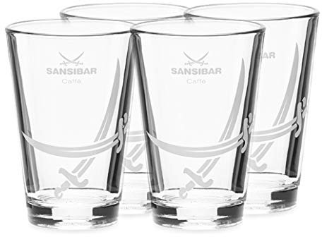 4er Set Sansibar Kaffeetassen Set aus Porzellan, dickwandig mit Untertassen (4er Set Latte Macchiato Gläser, 200ml)