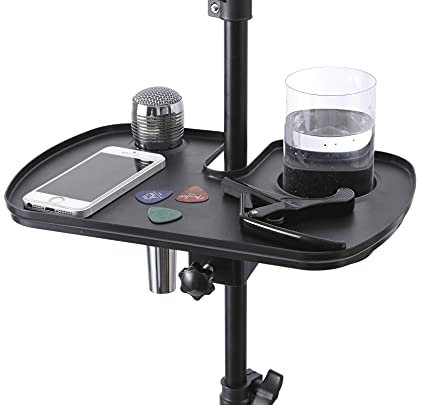 Auhafaly Plastic Microphone Stand Tray Stage Concert Performance Vocal Guitar Accessory with Drink Holder and Microphone Holder (Deluxe)