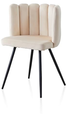 TUKAILAi Velvet Dining Chair, Cream Vanity Accent Kitchen Chair with Petals Design Back and Metal Legs, Modern Upholstered Seat Armchair for Home Bedroom Living Room