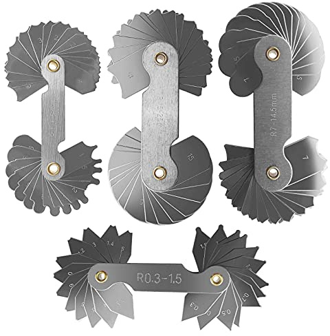 eMagTech 4pcs Jauge de Filet Rayon en Acier Inoxydable R0.3-1.5/R1-6.5/R7-14.5/R15-25 pour Contrôle Fabricants d'outils et Matrices