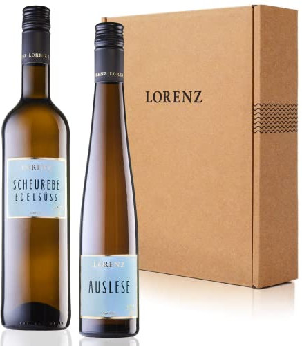 Süßweingranate | Weingeschenkidee Bioweingut Lorenz | Auszeichnung Weinkritiker Eichelmann: „Starke Kollektion“ | Design: unikat! | Bioland zertifiziert | nachhaltige FSC-Verpackung | 2 Flaschen