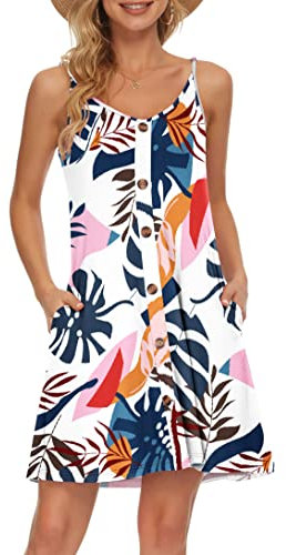 AUSELILY Women's Summer Dresses Spaghetti Strap Beach Wear Cover Ups V Neck Casual Dress with Pockets