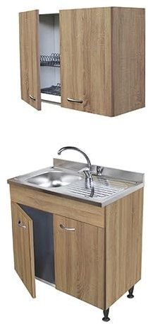 Arredobagno e Cucine Mobile sottolavello rovere, 2 ante completo di lavello inox cm.80 e scolapiatti