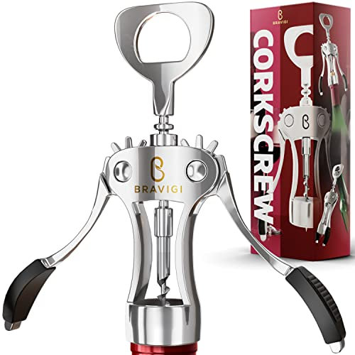 Tire-bouchon à ailettes de qualité supérieure - Fabriqué avec vis en acier inoxydable robuste et corps en alliage de zinc - Parfait pour ouvrir les bouteilles de vin et de bière - Excellent