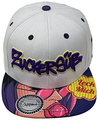 Outfitfabrik Snapback Cap Zuckersüß in weiß/lila mit Lollipop-Schirm und 3D-Stick (Provokation, Statement) für Herren und Damen, One Size, verstellbar