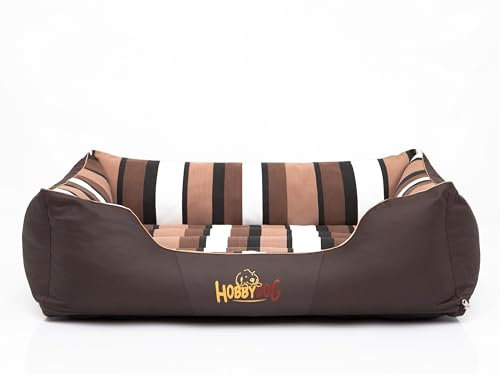 Bjird Hundebett - Hundekorb für kleine mittelgroße & große Hunde - Hundekissen - Hundesofa - Bezug abnehmbar und waschbar - Comfort - Größe: L - Braun mit Streifen