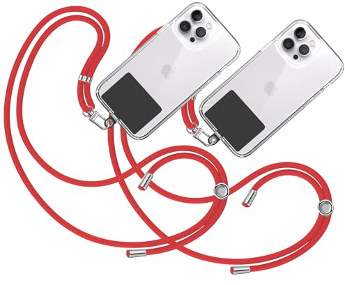 TBOC 2X Cordon Collier Laniere Portable Universel [Rouge] avec Patch de Fixation et Sangle de Suspension Amovible Réglable Résistante Compatible avec Toutes Les Téléphones Mobiles Smartphones