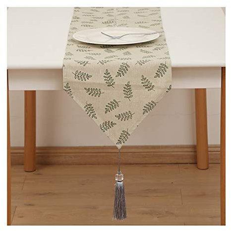 EHOMERY Tischtücher Zum Besticken, Rose Beige Deko Tischläufer Blätter Tischläufer Cotton Linen 30x240CM