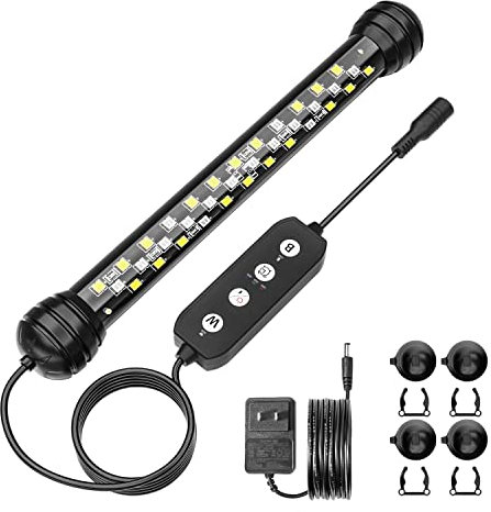 SEAOURA Led Aquarium Light with Timer, Submersible Aquarium Plant Light, Fish Tank Light with Auto On/Off, 3 Lighting Modes, Adjustable Brightness, 5W (18cm)