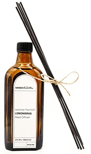 Reed Diffuser Raumduft Lemongras (200ml) inkl. 5 Kapillarstäbchen - dekorativer Raumduft von wesentlich.