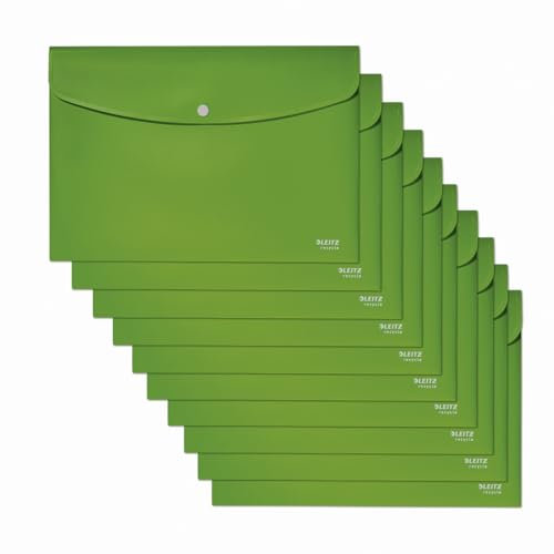 Leitz Recycle Sammelmappe A4, 10er Pack, Für 60 Blatt, Ordner mit Knopfverschluss, 100 % recycelbar, Umweltfreundlich, Recycle Serie, Grün, 46780055