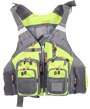 JKSPORTS Fly Fishing Vest Fishing Safety Life Jacket for Swimming Sailing Boating Kayak Floating Multifunction Breathable Backpack for Men and Women Kayak Vest Swim Vest (Green,with Foam)