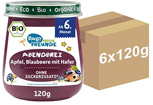 Freche Freunde Bio Babybrei, Apfel, Blaubeere mit Hafer, ab 6. Monat, 120 g