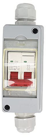 Mini Disjoncteur, MCB 2P DC 500V 32A Système PV Interrupteur de Déconnexion CC Isolateur de Système PV Solaire avec Boîtier de Distribution IP65 pour Système de Grille de Panneaux (Sans câble)