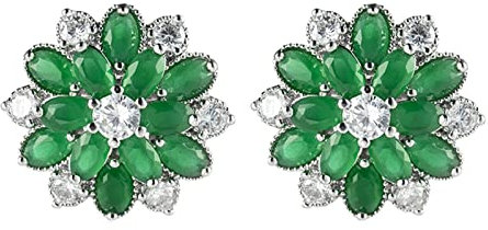 Ayoiow Silber Plated Ohrringe Silber Damen Blume Mit Grün Zirkonia Ohrstecker Damen Modern
