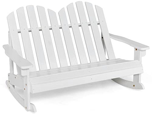 COSTWAY Adirondack-Schaukelstuhl für Kinder, 2-Sitzer Gartensessel aus Holz, Schaukelsessel Kindermöbel für Balkon, Garten, Hof (Weiß)