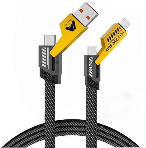 Mobitel Cable de carga rápida 4 en 1 de 65 W, USB-A/C a Lightning y USB-C, nailon trenzado de 1,2 m, compatible con iPhone 11 a 16, AirPods, iWatch, iPad, MacBook, Samsung S24-S22, dispositivos