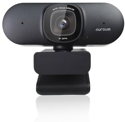 Nuroum V32-AF Webcam 4K 8MP 1080P/60fps, 1440P/30fps Sony CMOS con Autofocus, Doble Micrófono con Cancelación de Ruido/Auto-Framing, PlugPlay Cámara para Transmisión por Computadora/Videoconferencia