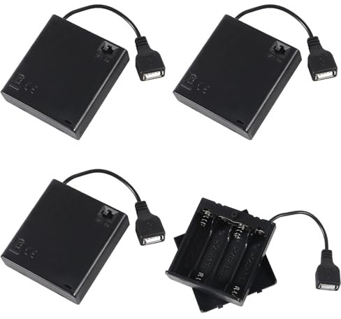 ALAMSCN 4 Stück 1.5V AA Batteriehalter 6V Kunststoff Batteriehalter Gehäuse with USB Buchse und EIN/AUS Schalter und Abdeckung, 4AA + USB