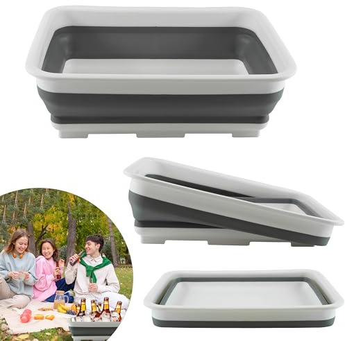 HOVUK White Collapsible Washing Up Bowl 10L - Folding Washbasin Collapsible Washing Up Bowl Retractable Portable Water Storage Basin for Camping, Caravans, Outdoor Activities, Kitchen Size-37cm
