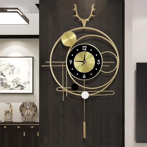 GERHWASH Wanduhr Groß - Wanduhr Lautlos Goldene Wanduhr mit Pendel Wanduhr Modern Einfache Uhr Wand - Küchenuhren für Wohnzimmer Schlafzimmer Büro Wanddeko