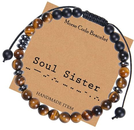 Ayoiow 6mm Perlen für Armband 30cm Armband 6mm Morse Code Armband Soul Sister Schwarz Braun Armband für Herren