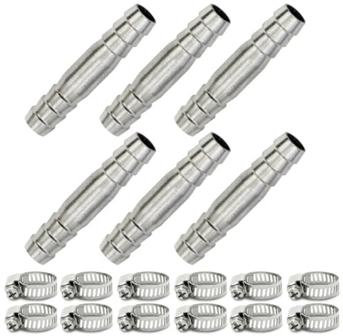 Bwintech 6 pezzi di raccordi per ugelli per tubi flessibili, connettori a 2 vie diritti in acciaio inox 304 da 8mm con 12 fascette