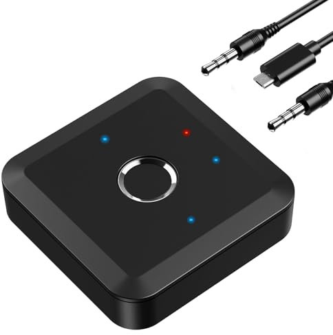 Ankilo Bluetooth 5.2 Transmitter and Receiver, 2-in-1 Wireless Bluetooth Adapter with 3.5mm AUX RCA Cable Dual Device Connection Low Latency, Noise Reduction for Speakers Headphones Audio Devices