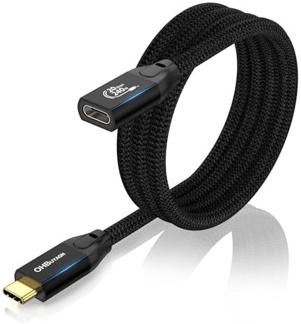 USB C Verlängerungskabel 1M, 20Gpbs Datenkabel 3.2 Gen2x2, 240W PD3.1 Schnellladung, Stecker auf Buchse, 4K@60Hz Videoübertragung, Kompatibel Mit S22/S21/S20 MacBook Pro iPad