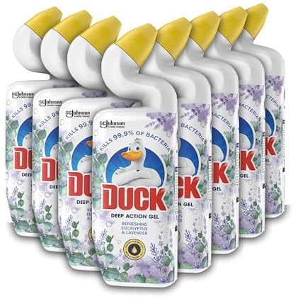 Duck Deep Action Gel Toilet Cleaner Liquid, Removes Limescale, Long Lasting Fragrance, Eucalyptus & Lavender, Pack of 8 (8 x 750ml)