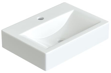 Aufsatzwaschbecken aus Keramik eckig weiß 45,5x33x10 cm ohne Überlauf mit Hahnloch klein Gäste wc Waschbecken Eckwaschbecken Handwaschbecken weiß ultradünner Rand viele Montagemöglichkeiten