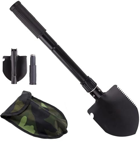Pala da Campeggio Multifunzionale da 42 Cm, Mini Vanga Pieghevole, Military Pala Pieghevole, Mini Spade in Acciaio, per Escursionismo, Campeggio, Caccia, Giardinaggio, Spalatura della Neve, (Nero).