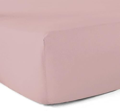 Drap-Housse 100% Coton 57 Fils - Rose Poudré - 180 x 200 cm - Bonnet 30 cm