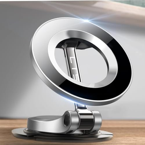 LISEN Car Phone Holder, Magsafe Car Mount [24 Permanent Magnets] Cars Accessories for Slim Portable Dashboard Ultra Thin Sat Nav for GPS SAT NAV with Metal Ring-Silver
