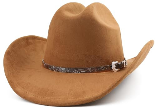 Melesh Großer Cowboyhut für Damen und Herren, breite Krempe, Cowgirls, Strand, Cattleman, Western Cowboys Hut, Braun, M