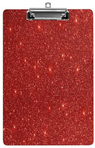 Vhcawsu Glänzendes rotes Giltter Klemmbrett Schreib-Klemmbrett Klemmleiste für Büro, Schule, Krankenpflege, Acryl, Standardbriefgröße, A4, Klemmbrett mit niedrigem Profil, Metallclip, 22,9 x 31,8 cm