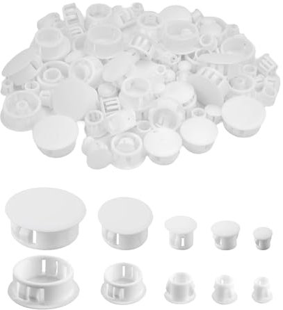 120 Pièces Cache Trou Meuble 6/8/10/16/20mm Cache Vis Blanc, Cache Trou Bouchon Plastique, Bouchons de Trou Meubles, Bouchon Plastique, Bouchon de Trou de Percage pour Verrouillage Trou Meubles
