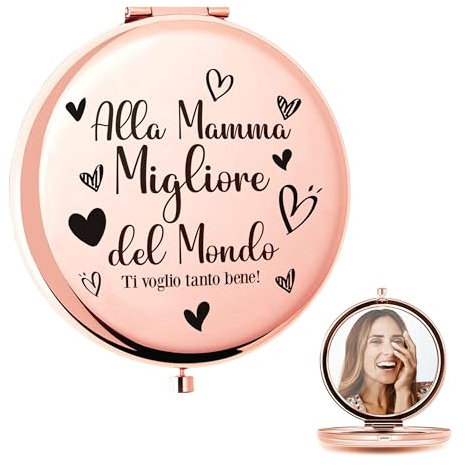KEÏNELS Idea Regalo Festa della Mamma Originale - Specchio Compatto Pieghevole Mamma Migliore del Mondo con Dedica Ti Voglio Tanto Bene - Idee Regali Gadget Utile per La Mamma Originali