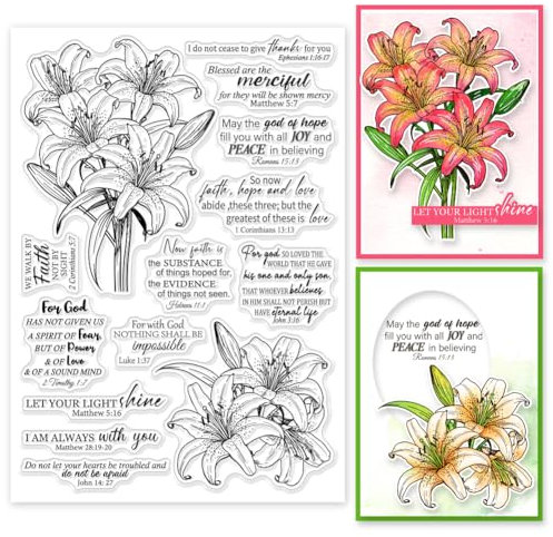 GLOBLELAND 5.83x8.27 Zoll Lilie Bibel Transparente Silikonstempel Blumen Klare Stamps Blumen Silikonstempel Für Kartengestaltung DIY Prägung Journaling