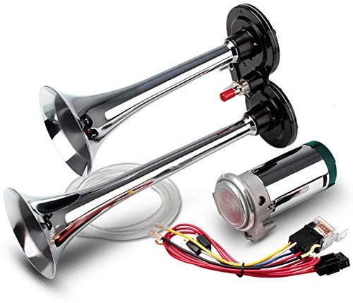 LKW Hupe 12v Luft Horn Auto Air Horn Kit Drucklufthorn mit Kompressor Chrom Zink Dual Trompete 150DB Super laut Doppelrohr Elektrische Luft Horn FARBIN (12V, Doppelrohr Luft horn)