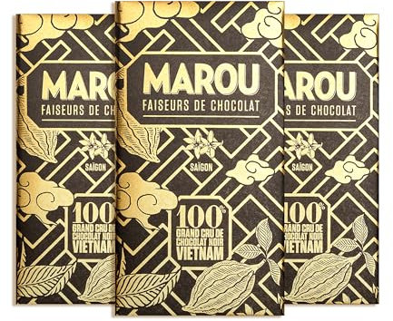 MAROU - Tablette Chocolat Noir 100% Origine Vietnam - 60 g - Sans Lécithine, Vegan, Sans Gluten (Lot de 3)