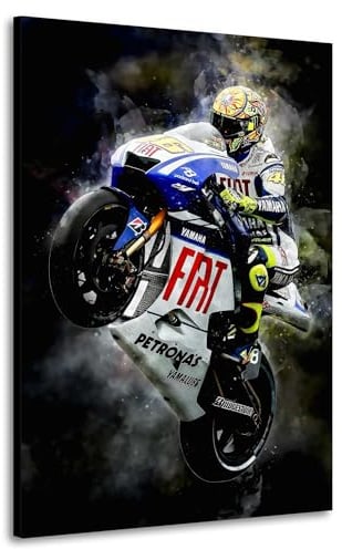 Motorrad Rennsport Valentino Wheelie Wandbild Leinwandbild Kunst XXL Deko Größe 80x120x2cm