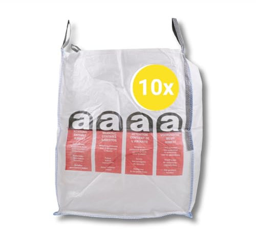 dm-folien Big Bag Asbest 90x90x110cm I 10 Stück I SWL 1.500 kg I Asbest Sack mit Inliner I Big Bags für Asbest I Big Bags Säcke mit Hebeschlaufen & Schürze I stabil & beschichtet
